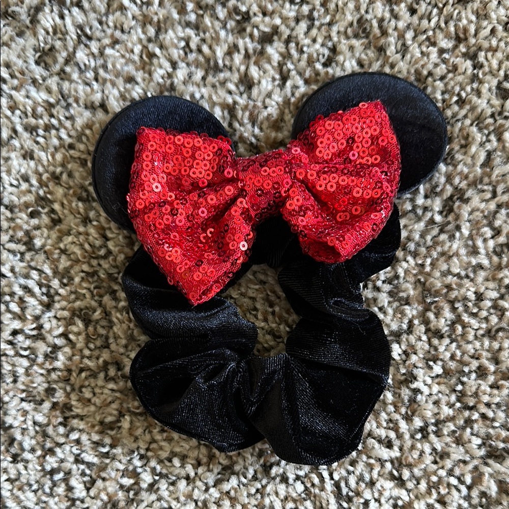 Black and Red Sequin Bow Kids Hair Scrunchie